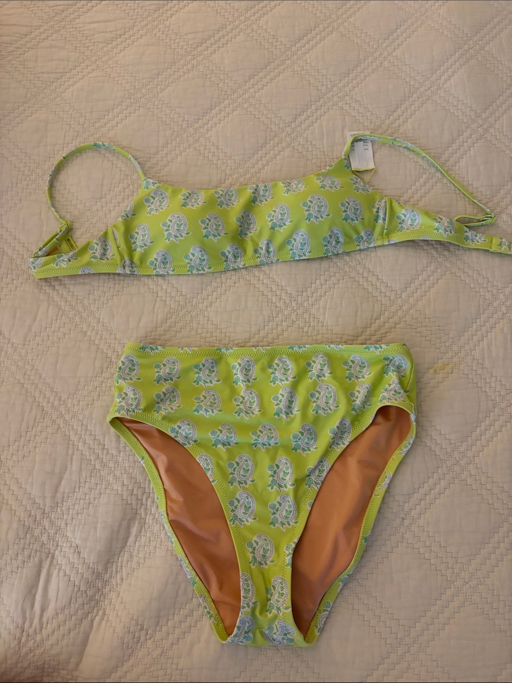 J. Crew Lime Green Paisley Two-Piece Bikini